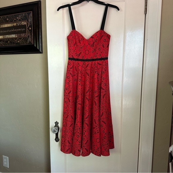 ASOS Dress Spaghetti Strap Red Floral Corset Bodice Sz 0 - Picture 2 of 11